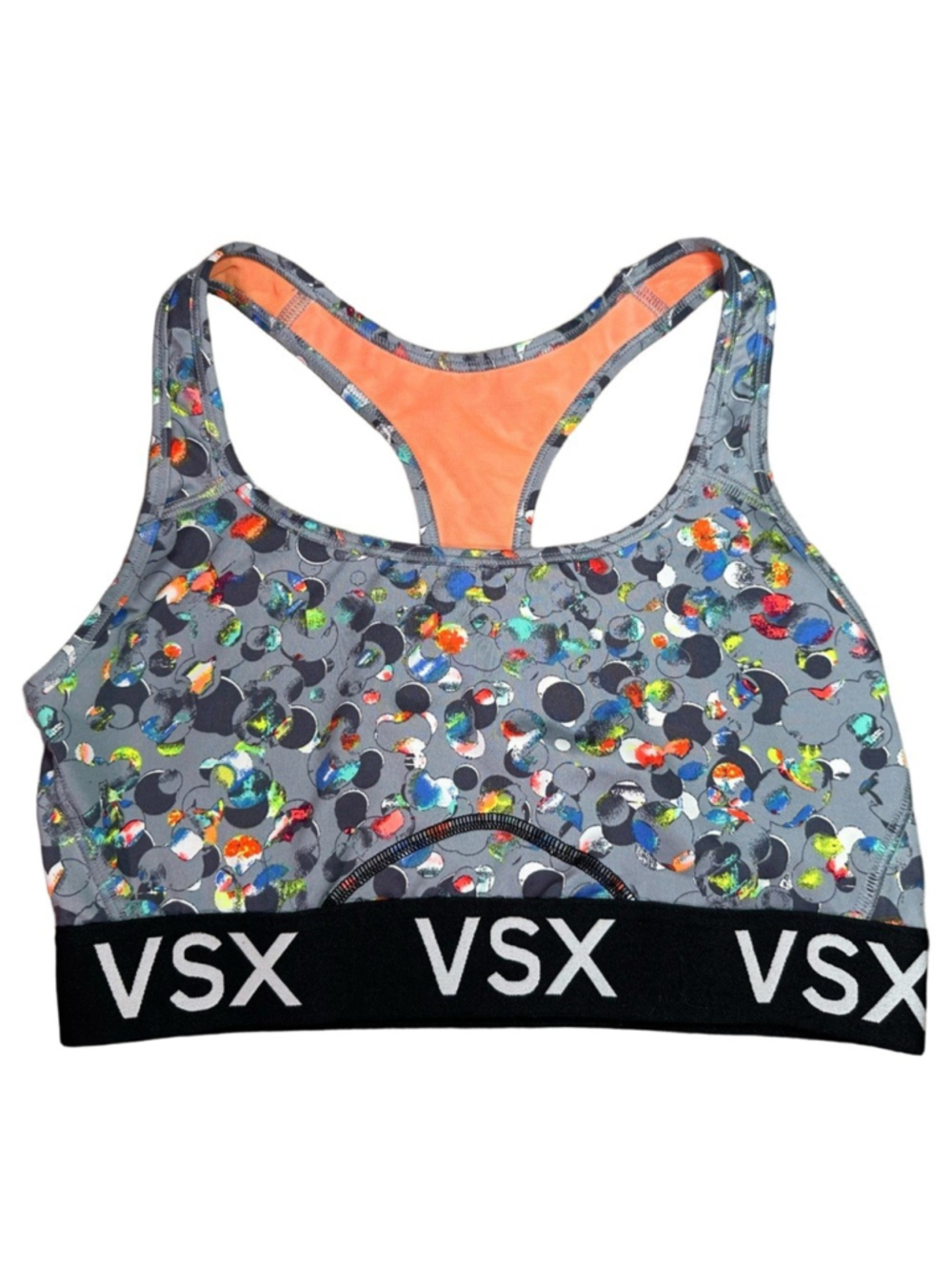 Victoria's Secret VSX Sports Bra Gray Polka Dot Racerback Athletic Womens Medium